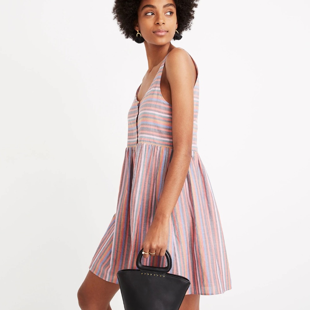 MADEWELL Scoopneck Tank Dress Mulled Wine Smith Stripe Comfy Empire WaistM VEUC